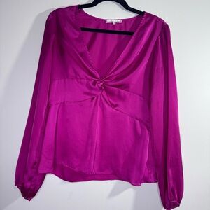 Willow & Clay Pink Satin Twist Front Blouse M Y2K Barbiecore Party Top